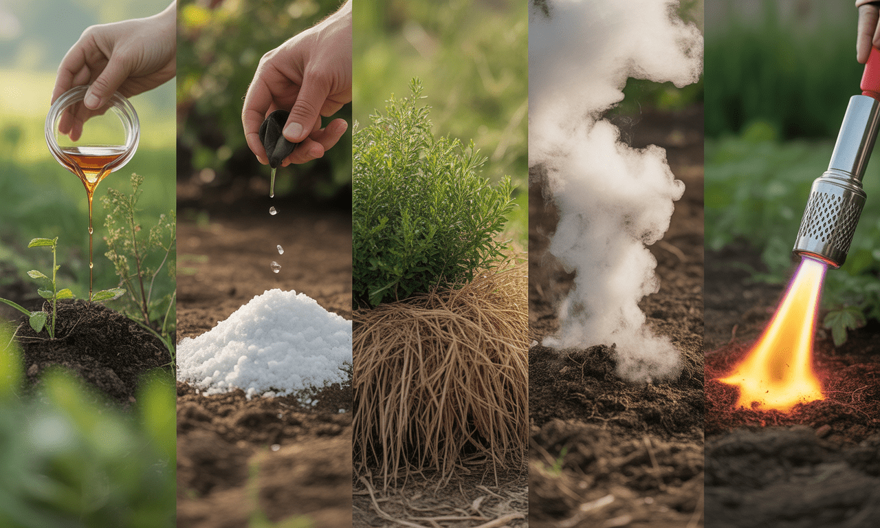 Comparatif pratique des méthodes biologiques — vinaigre, sel, paillage, vapeur et chaleur